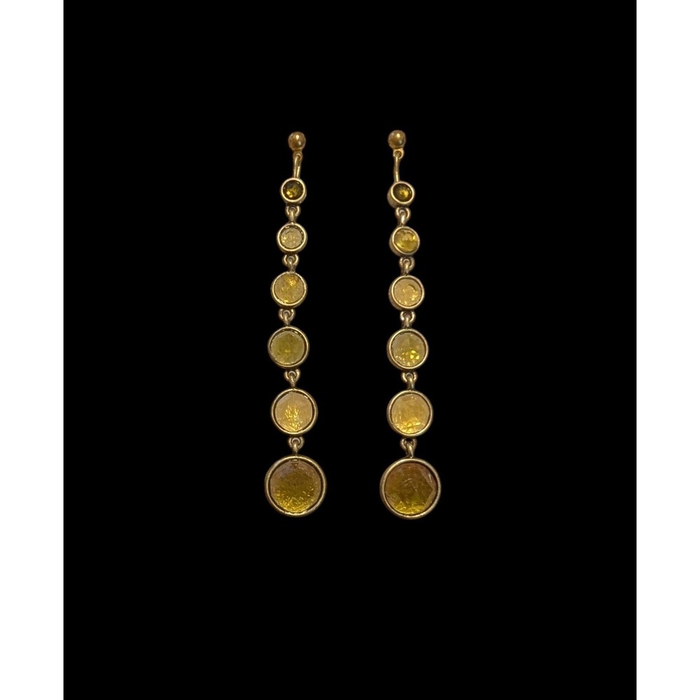 Vintage Style Graduated Amber Yellow Bezel Drop Dangle Earrings Boho